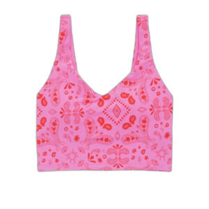 Aerie Sports Bra Bandana Pink Orange Patterned Crop Top Yoga Gym Athletic Medium
